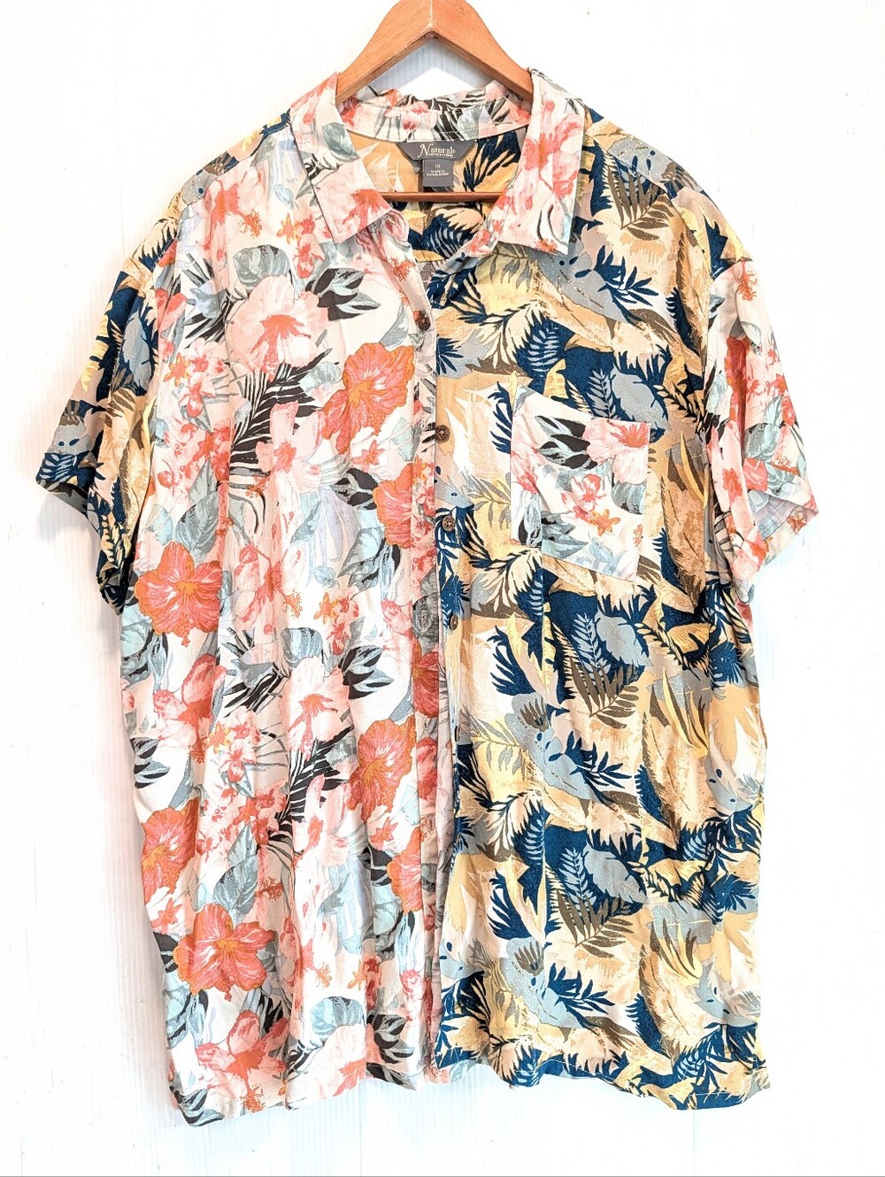 NATURAL REFLECTIONS Two-Tone Floral Button-Down Shirt Size 1X